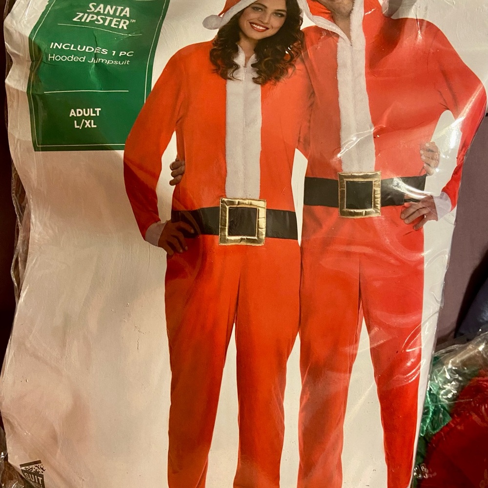 New.! Santa Zipster Hooded Jumpsuit - Adult L/XL